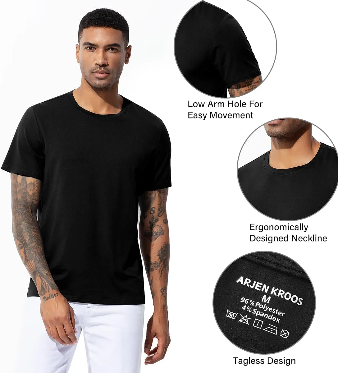 Arjen Kroos Men's Quick Dry Gym T-Shirts Multipack Workout Short Sleeve Shirts Athletic Running Undershirts