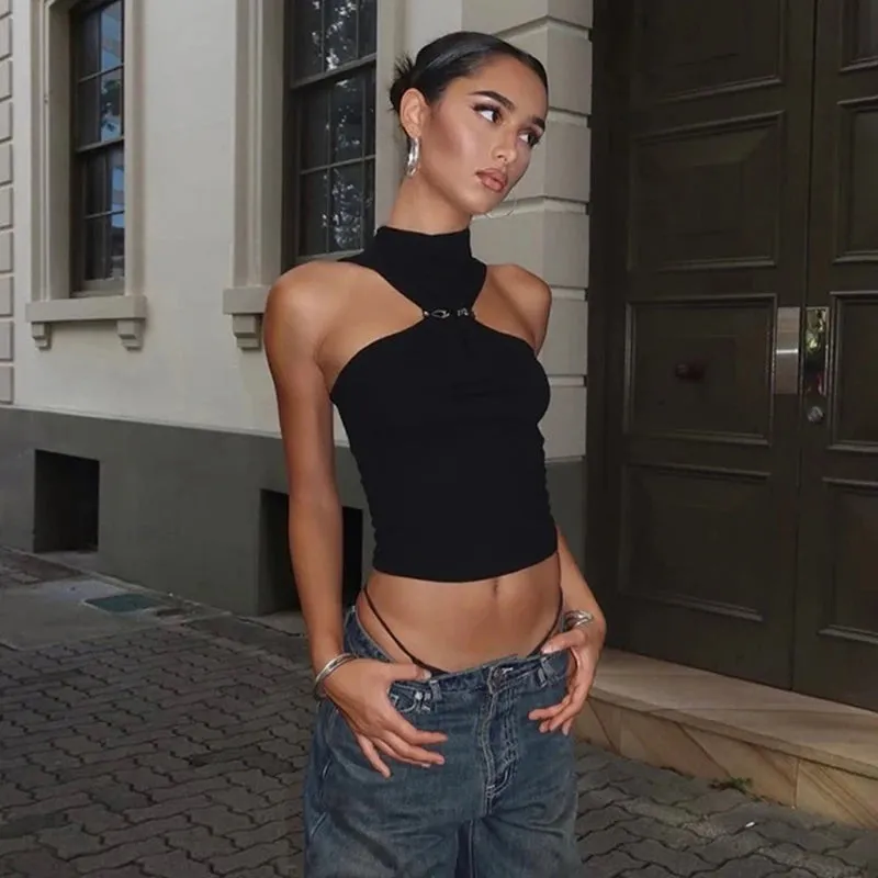 Black Turtleneck Metal Ring Top