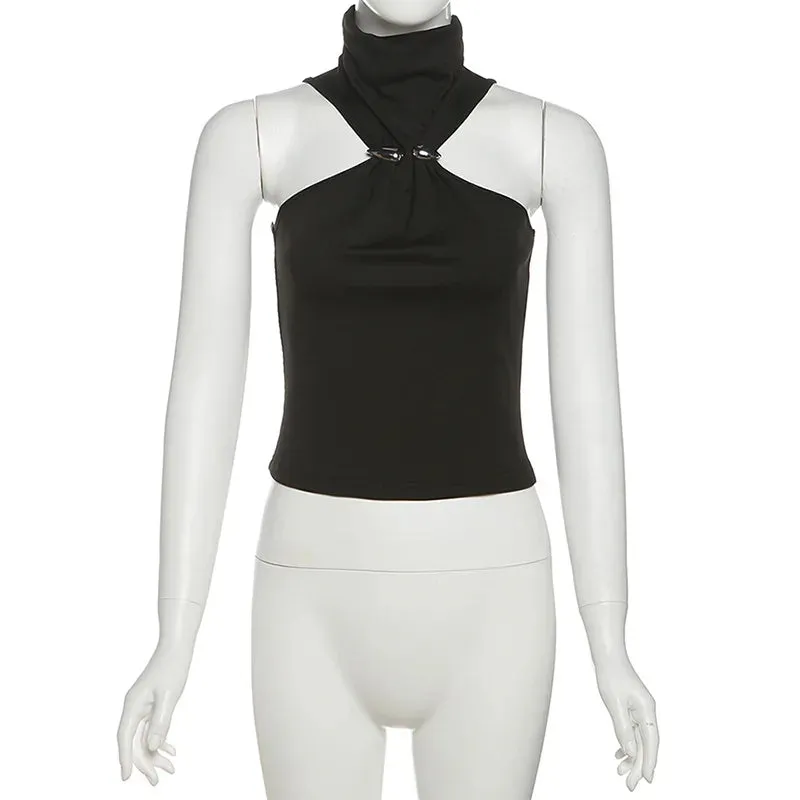 Black Turtleneck Metal Ring Top