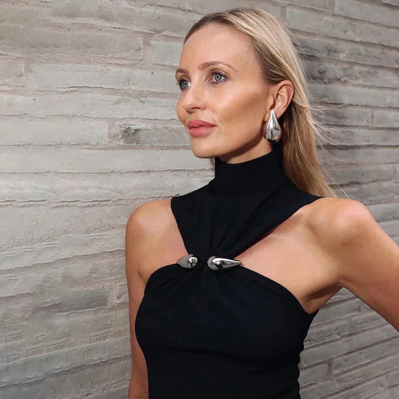 Black Turtleneck Metal Ring Top
