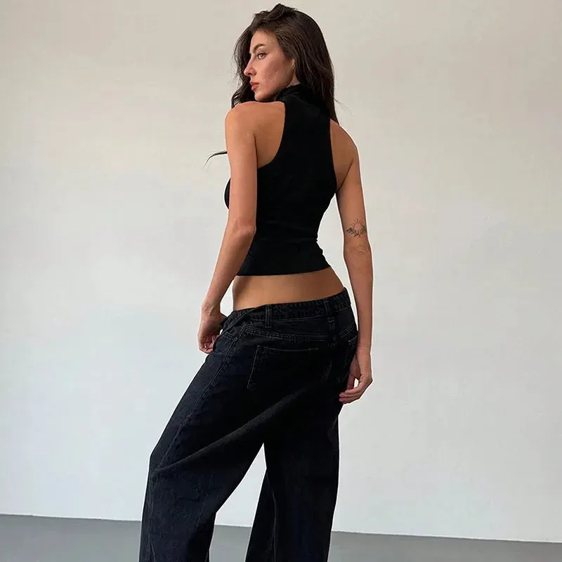 Black Turtleneck Metal Ring Top