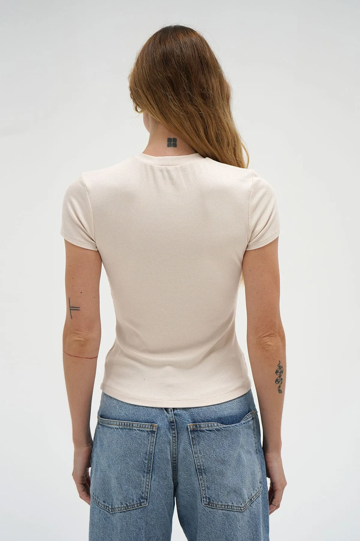 Fitted Ribbed Crew Tee - Bone