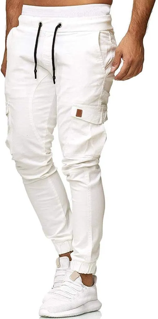 GOKKILRW Mens Chino Work Slim Fit Jogger Fashion Outdoor Cargo Hiking Pants Drawstring Athletic Workout Gym Sweatpant Trouser