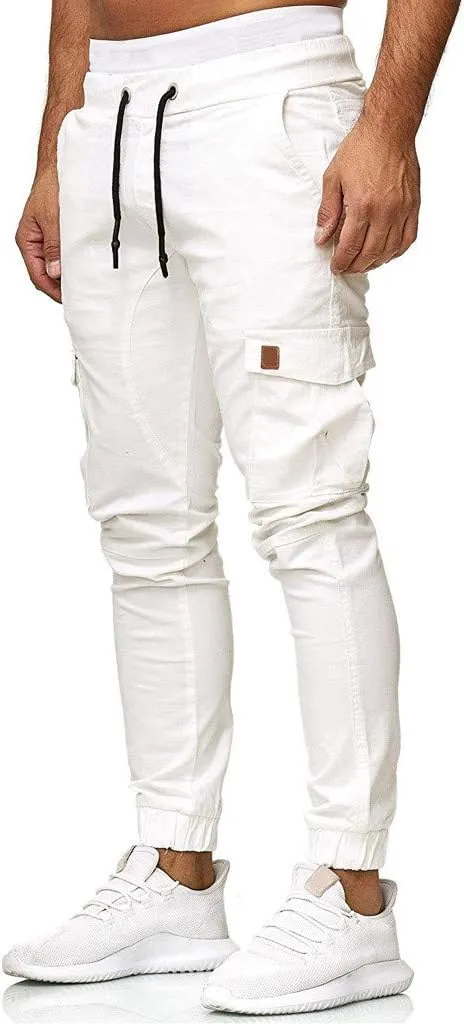 GOKKILRW Mens Chino Work Slim Fit Jogger Fashion Outdoor Cargo Hiking Pants Drawstring Athletic Workout Gym Sweatpant Trouser
