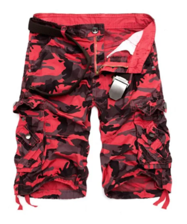 Mens Cargo Shorts  Red Camo Print