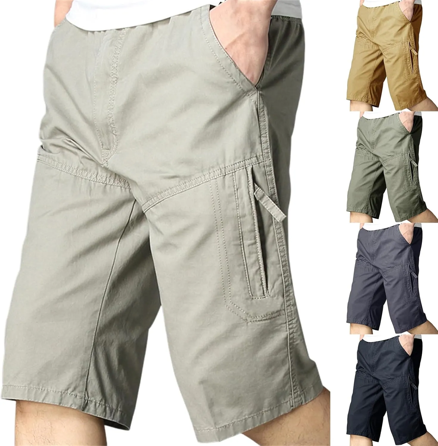 Men's Classic Cargo Shorts Casual Straight Leg Shorts Solid Color Slim Fit Pants Summer Work Pants with Pockets