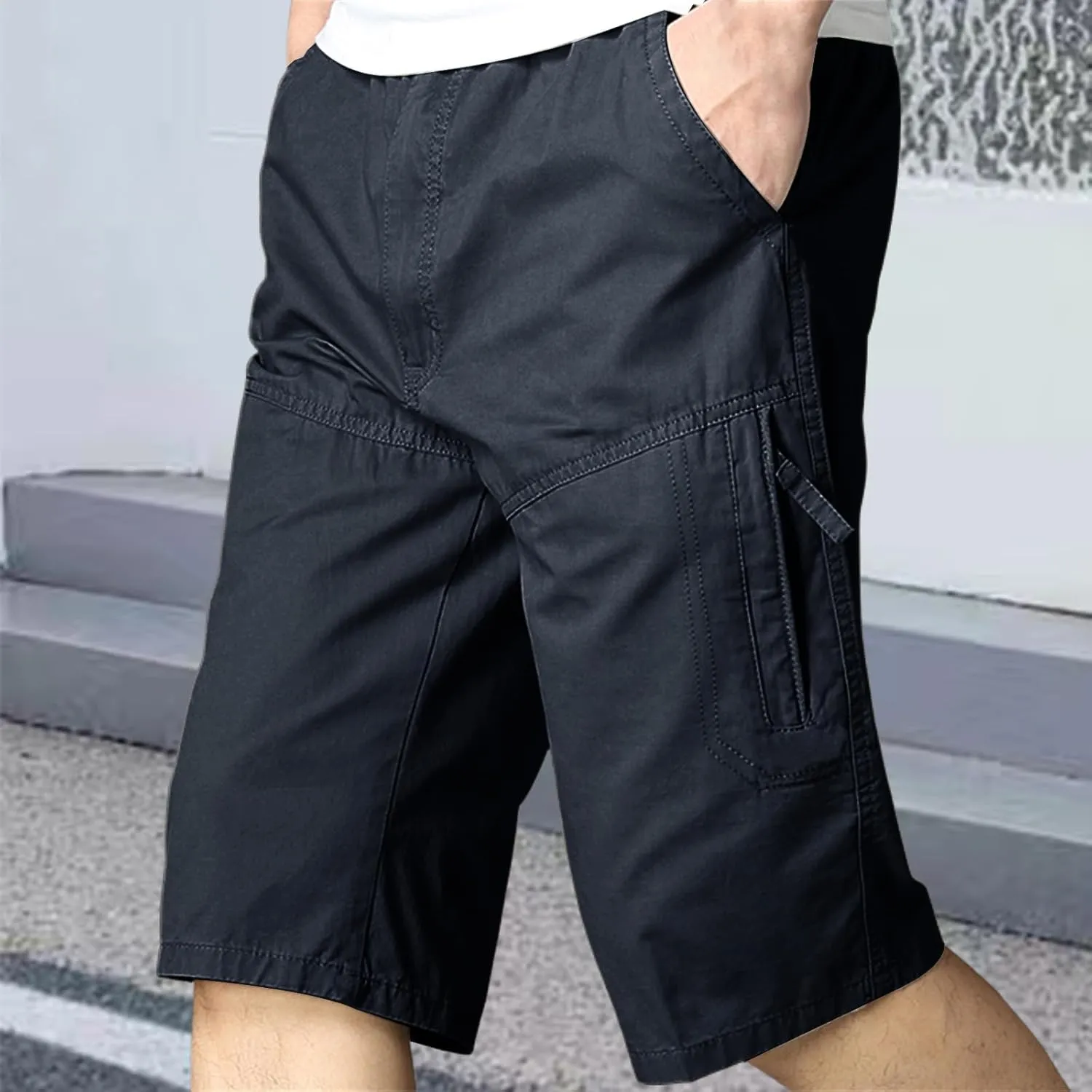 Men's Classic Cargo Shorts Casual Straight Leg Shorts Solid Color Slim Fit Pants Summer Work Pants with Pockets