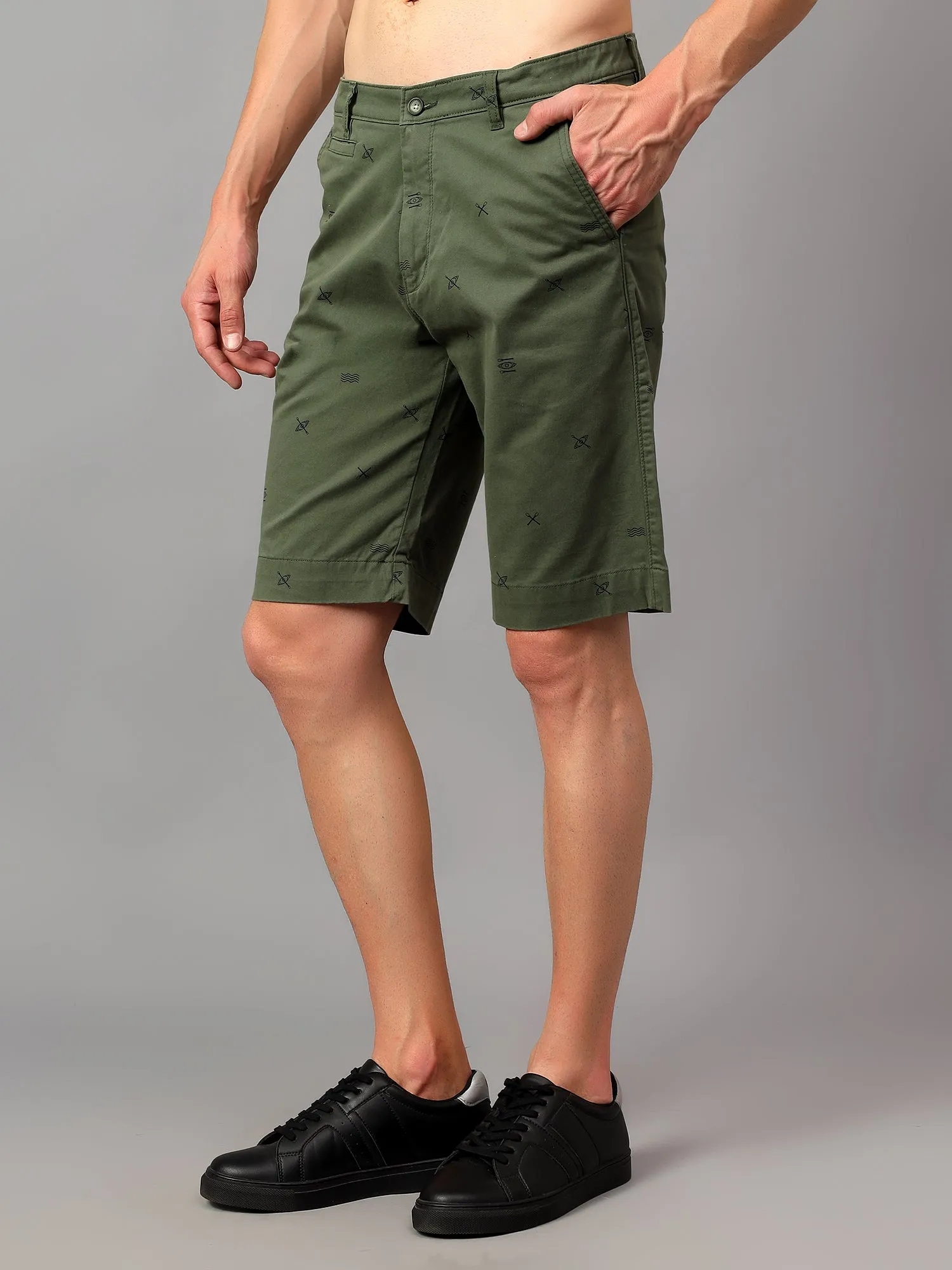 Men's Green Printed Above Knee Bermuda
