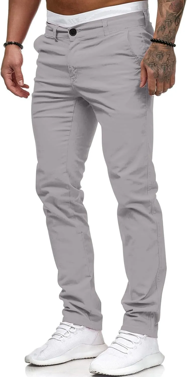 Men's Skinny Fit Dress Pants Flat Front Casual Smart Trousers Trendy Business Work Chino Pants with Pockets Plus Size
