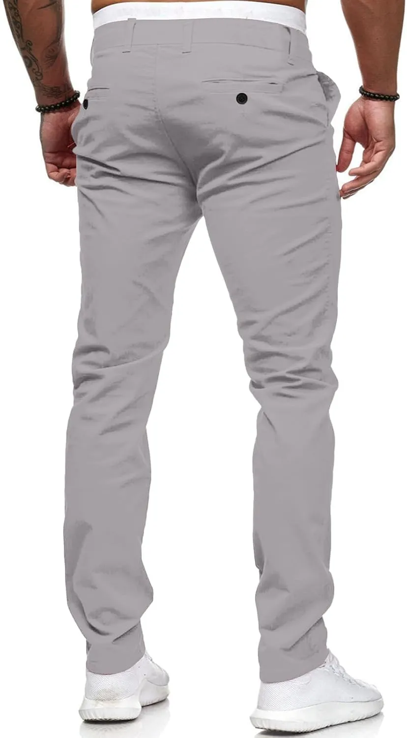 Men's Skinny Fit Dress Pants Flat Front Casual Smart Trousers Trendy Business Work Chino Pants with Pockets Plus Size