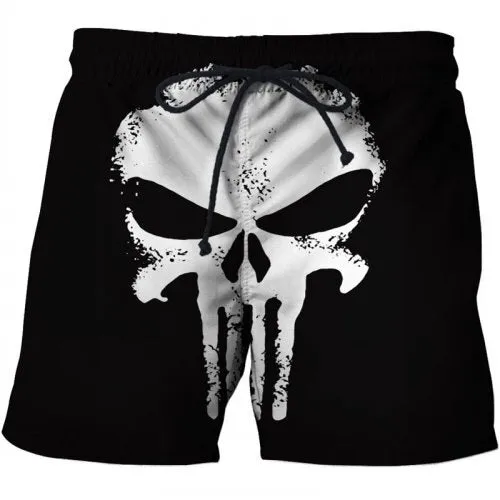 Skull Printed Beach Shorts Men 3d Funny Casual Short