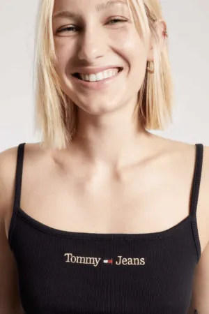 TOMMY JEANS TJW CROP GOLD LINEAR STRAP TOP - BLACK