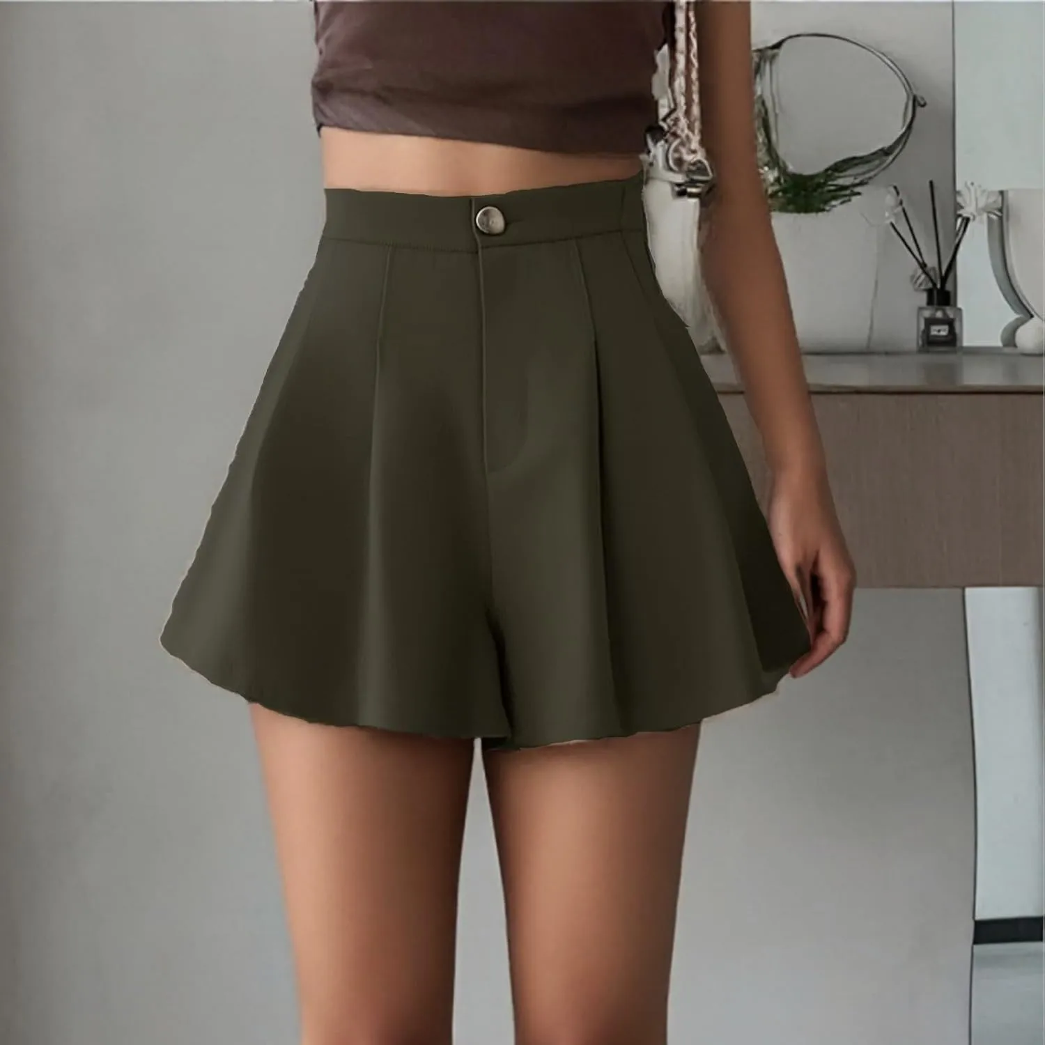 Women's Casual Elastic High Waisted Wide Leg Flowy Shorts Pleated Dressy Summer Shorts Short for Women Casual
