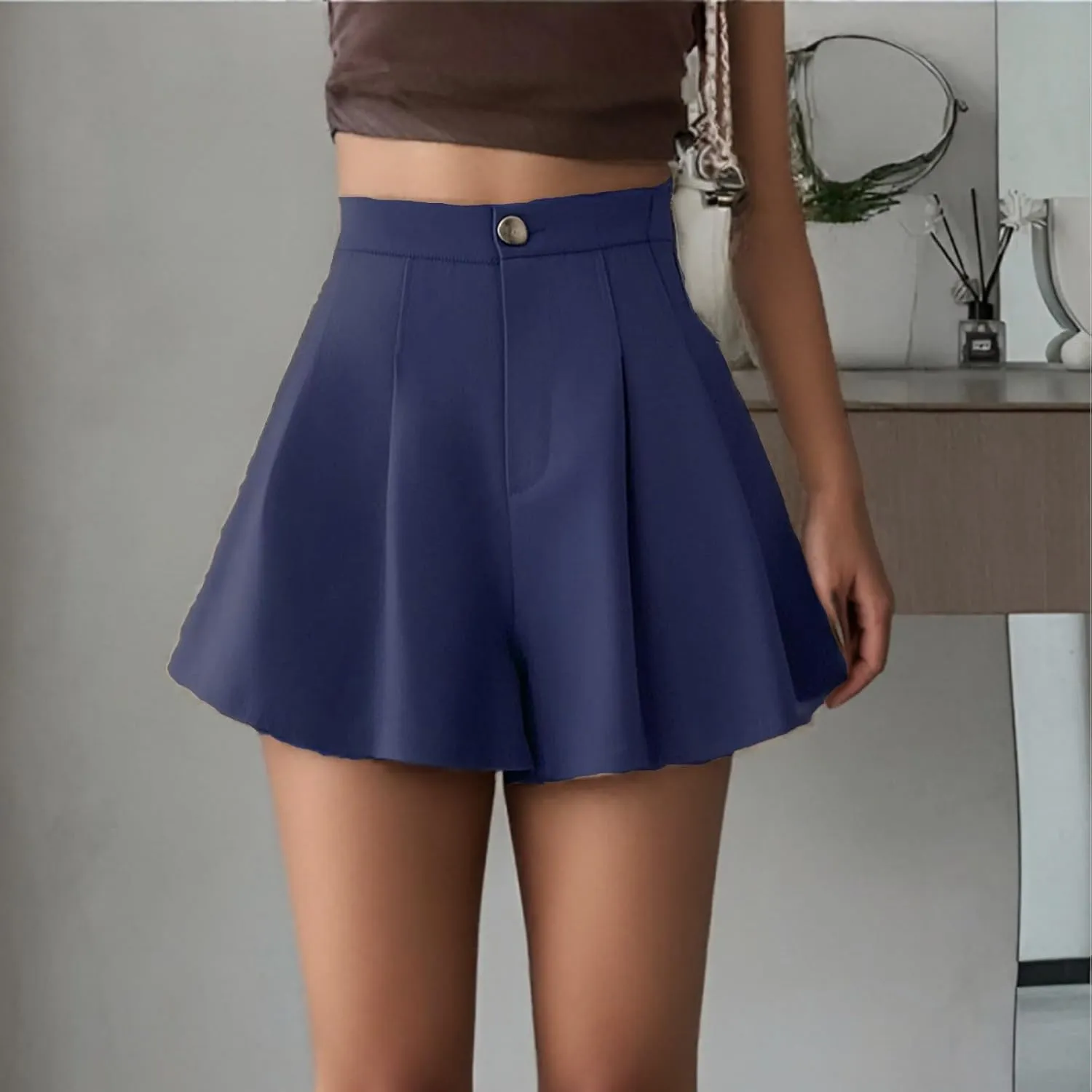 Women's Casual Elastic High Waisted Wide Leg Flowy Shorts Pleated Dressy Summer Shorts Short for Women Casual